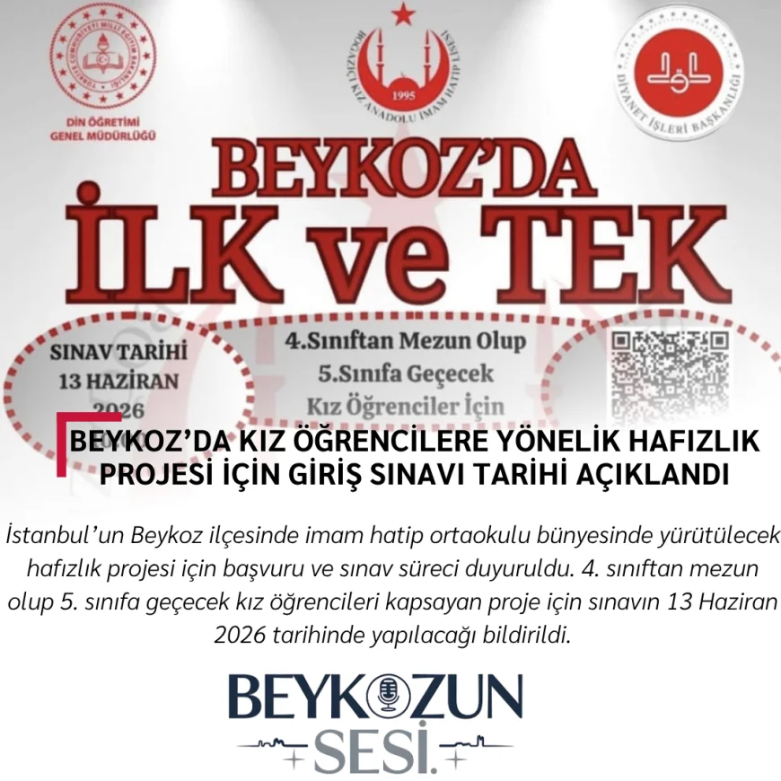 Beykoz’da kız öğrencilere yönelik hafızlık projesi için giriş sınavı tarihi açıklandı