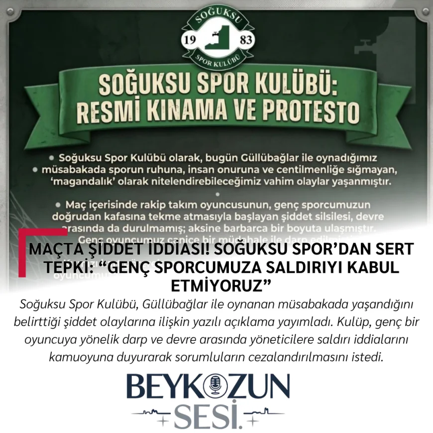 Maçta Şiddet İddiası! Soğuksu Spor’dan Sert Tepki: “Genç Sporcumuza Saldırıyı Kabul Etmiyoruz”