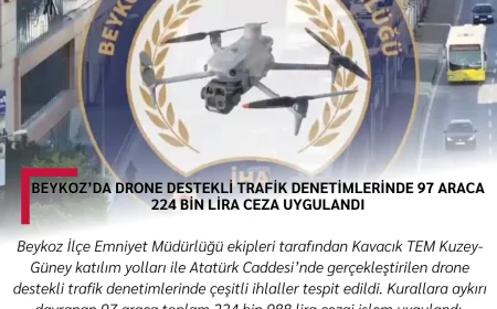 Beykoz’da drone destekli trafik denetimlerinde 97 araca 224 bin lira ceza uygulandı
