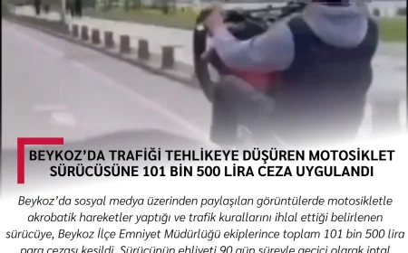 Beykoz’da Trafiği Tehlikeye Düşüren Motosiklet Sürücüsüne 101 Bin 500 Lira Ceza Uygulandı