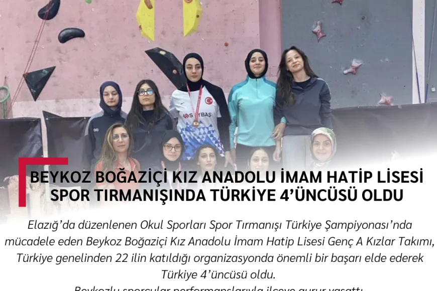 Beykoz Boğaziçi Kız Anadolu İmam Hatip Lisesi Spor Tırmanışında Türkiye 4’üncüsü Oldu