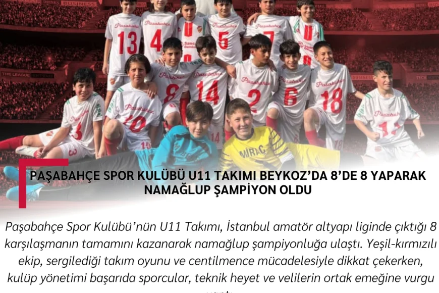 Paşabahçe Spor Kulübü U11 Takımı Beykoz’da 8’de 8 Yaparak Namağlup Şampiyon Oldu