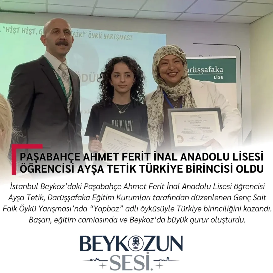 Paşabahçe Ahmet Ferit İnal Anadolu Lisesi Öğrencisi Ayşa Tetik Türkiye Birincisi Oldu
