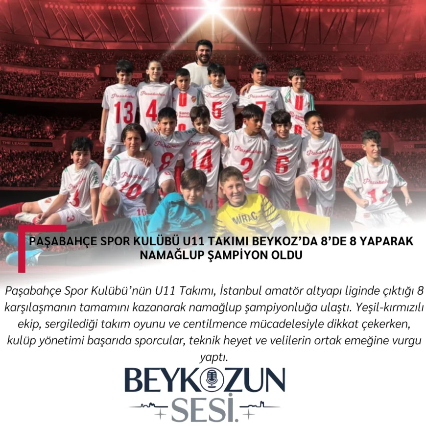 Paşabahçe Spor Kulübü U11 Takımı Beykoz’da 8’de 8 Yaparak Namağlup Şampiyon Oldu