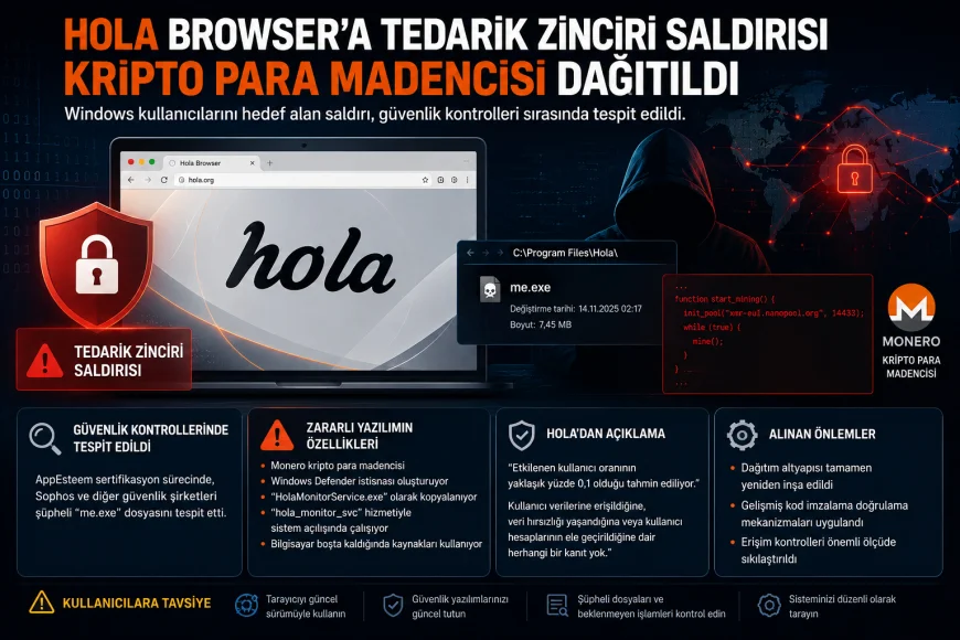 Hola Browser’ın Windows sürümü tedarik zinciri saldırısına uğradı, kullanıcı sistemlerine kripto para madencisi yerleştirildi