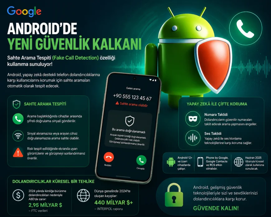 Google Android cihazlara yapay zekâ destekli sahte aramalara karşı yeni koruma sistemi ekliyor