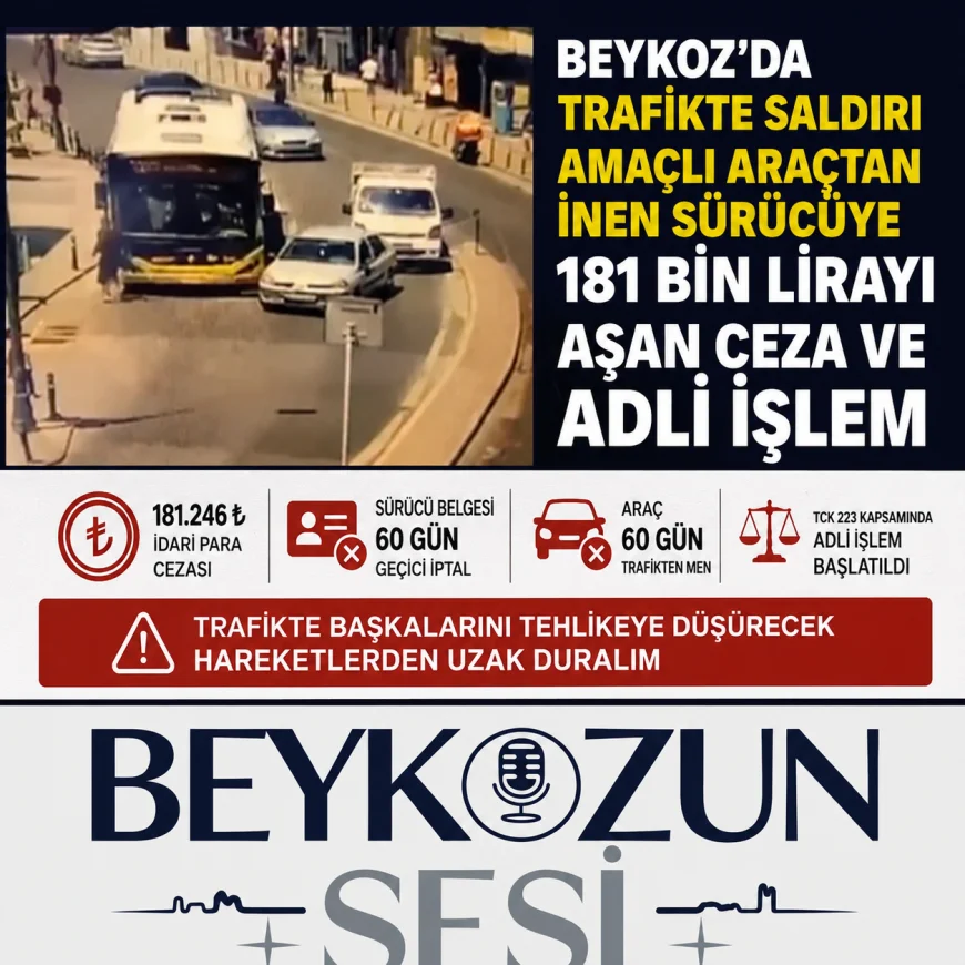 Beykoz’da Trafikte Saldırı Amaçlı Araçtan İnen Sürücüye 181 Bin Lirayı Aşan Ceza ve Adli İşlem