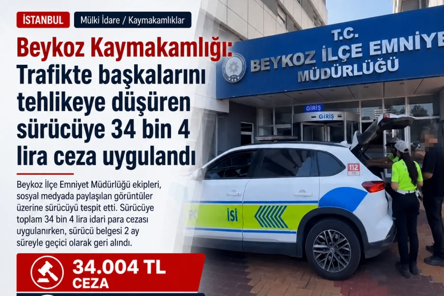 Beykoz Kaymakamlığı: “Trafikte başkalarını tehlikeye düşüren sürücüye 34 bin 4 lira ceza uygulandı”