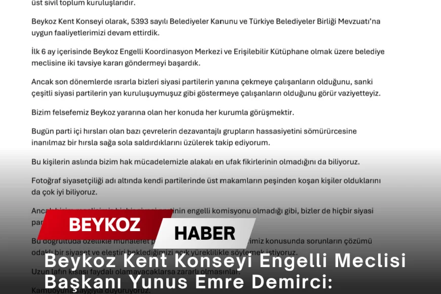 Beykoz Kent Konseyi Engelli Meclisi Başkanı Yunus Emre Demirci: “Beykoz’un Menfaatine Olan Her Konuda Her Kurumla Görüşüyoruz”