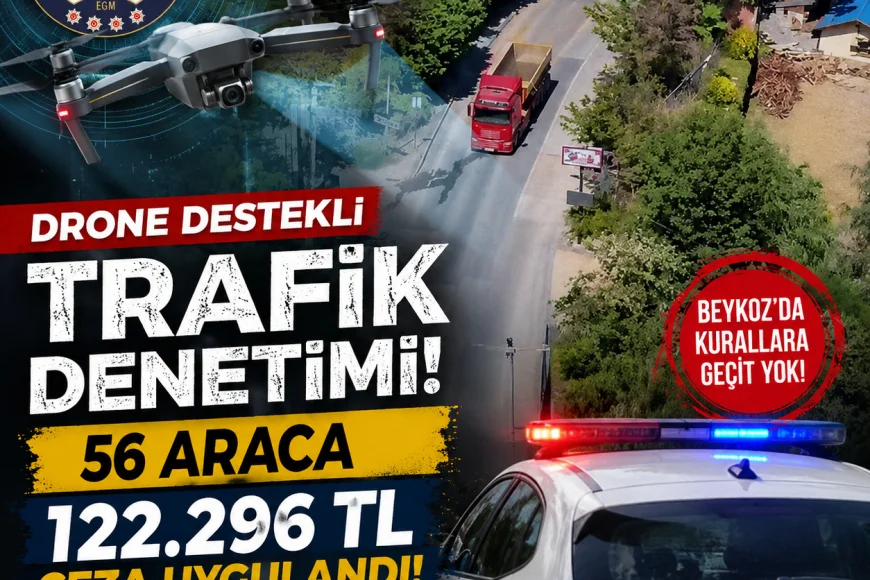 Beykoz İlçe Emniyet Müdürlüğü: “Drone destekli trafik denetimlerinde 56 araca 122 bin 296 lira ceza uygulandı”