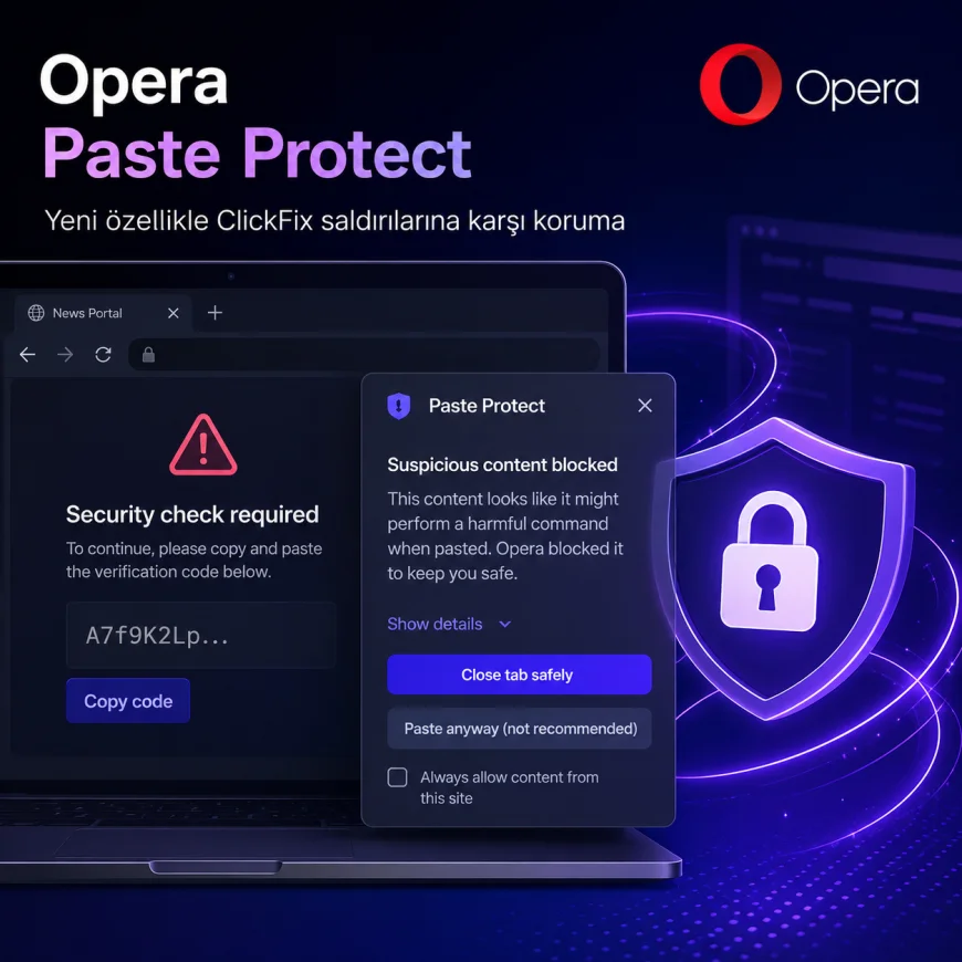 Opera, ClickFix saldırılarına karşı geliştirilen Paste Protect güvenlik özelliğini kullanıma sundu