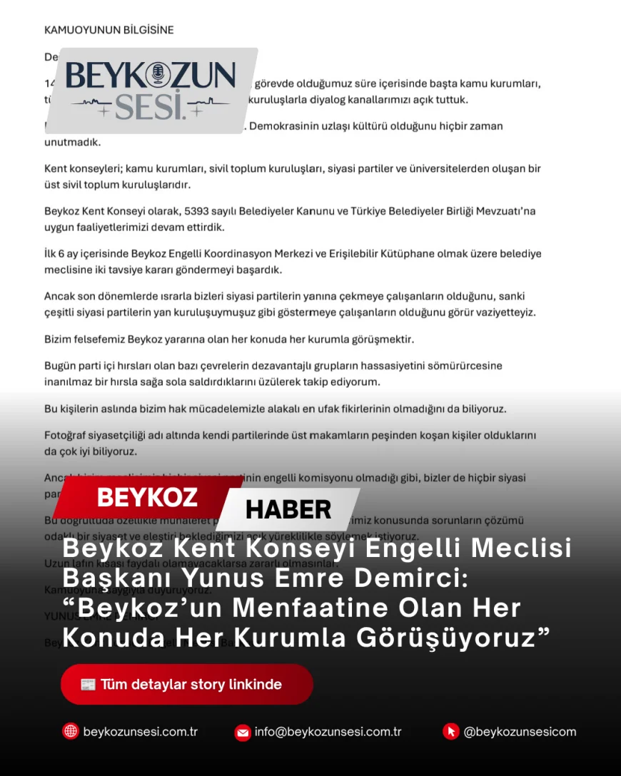 Beykoz Kent Konseyi Engelli Meclisi Başkanı Yunus Emre Demirci: “Beykoz’un Menfaatine Olan Her Konuda Her Kurumla Görüşüyoruz”