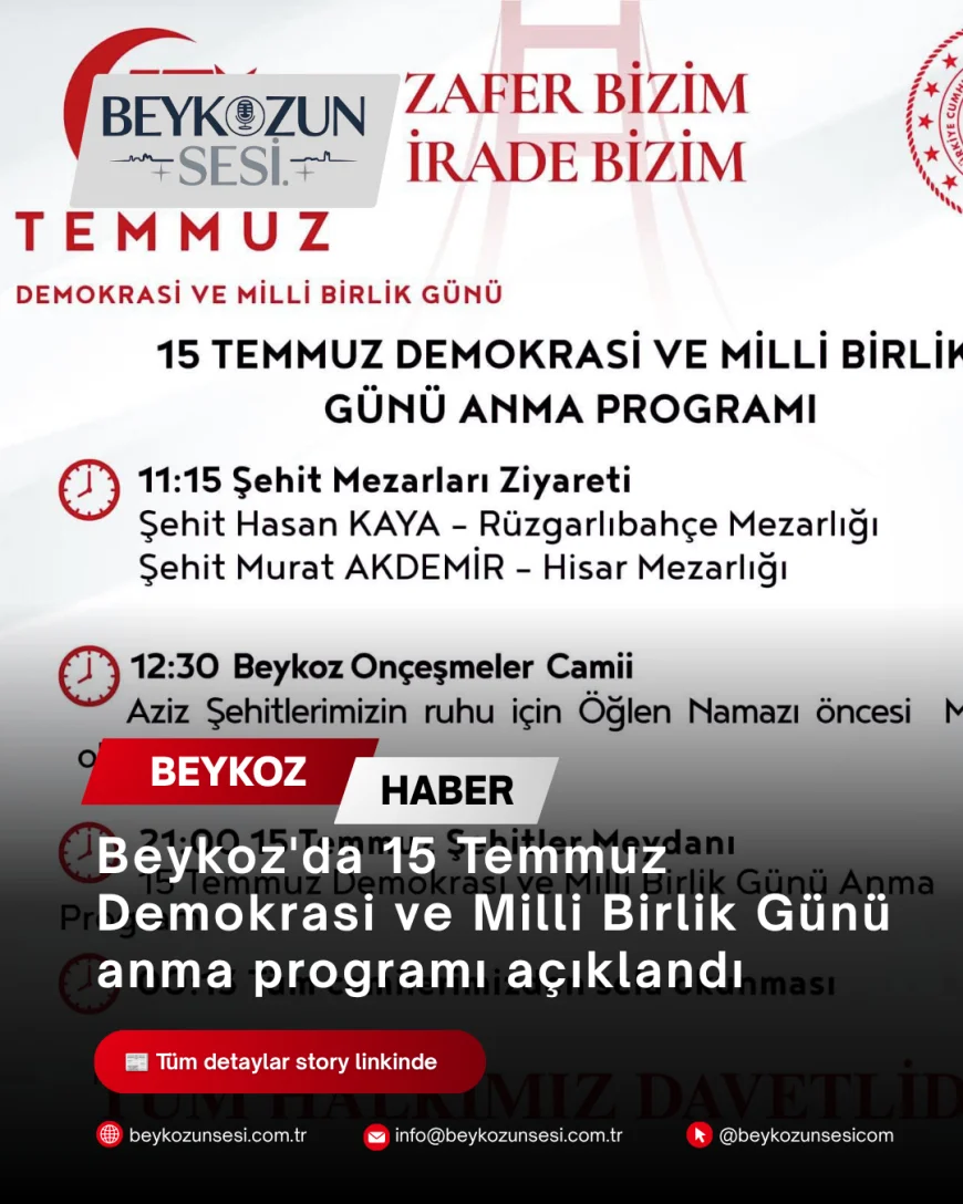 Beykoz'da 15 Temmuz Demokrasi ve Milli Birlik Günü anma programı açıklandı
