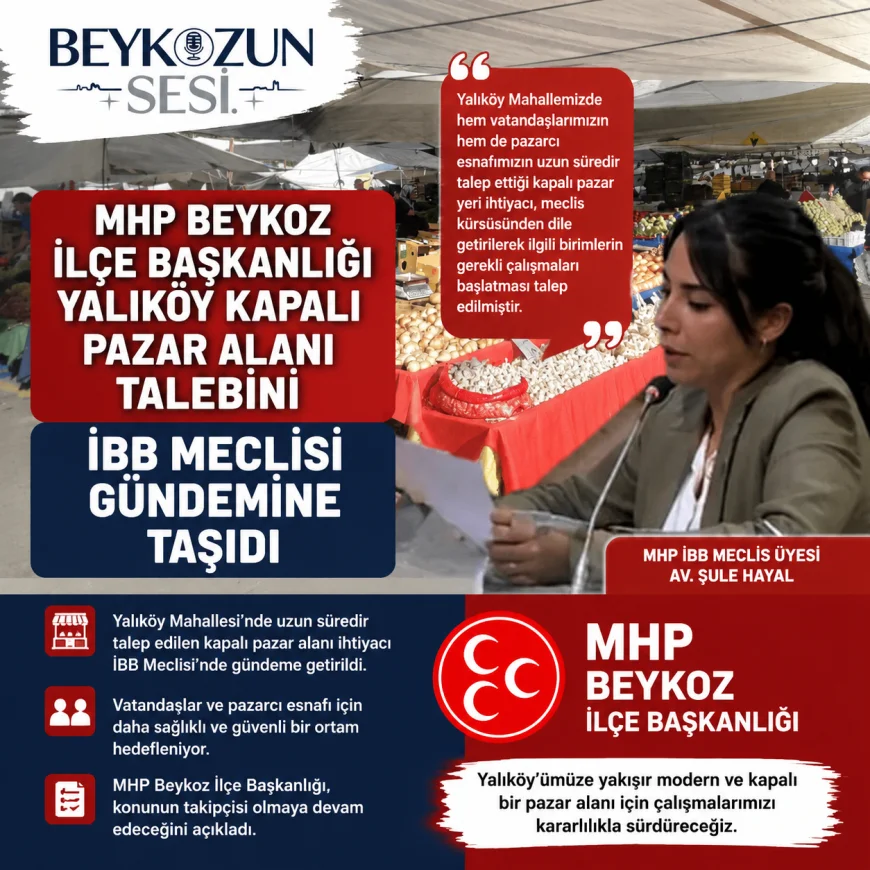 MHP Beykoz İlçe Başkanlığı Yalıköy Kapalı Pazar Alanı Talebini İBB Meclisi Gündemine Taşıdı