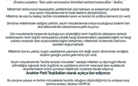 Anahtar Parti Teşkilat Başkanlığı: “Terörsüz Türkiye’ye evet, teröristle yol yürümeye hayır”