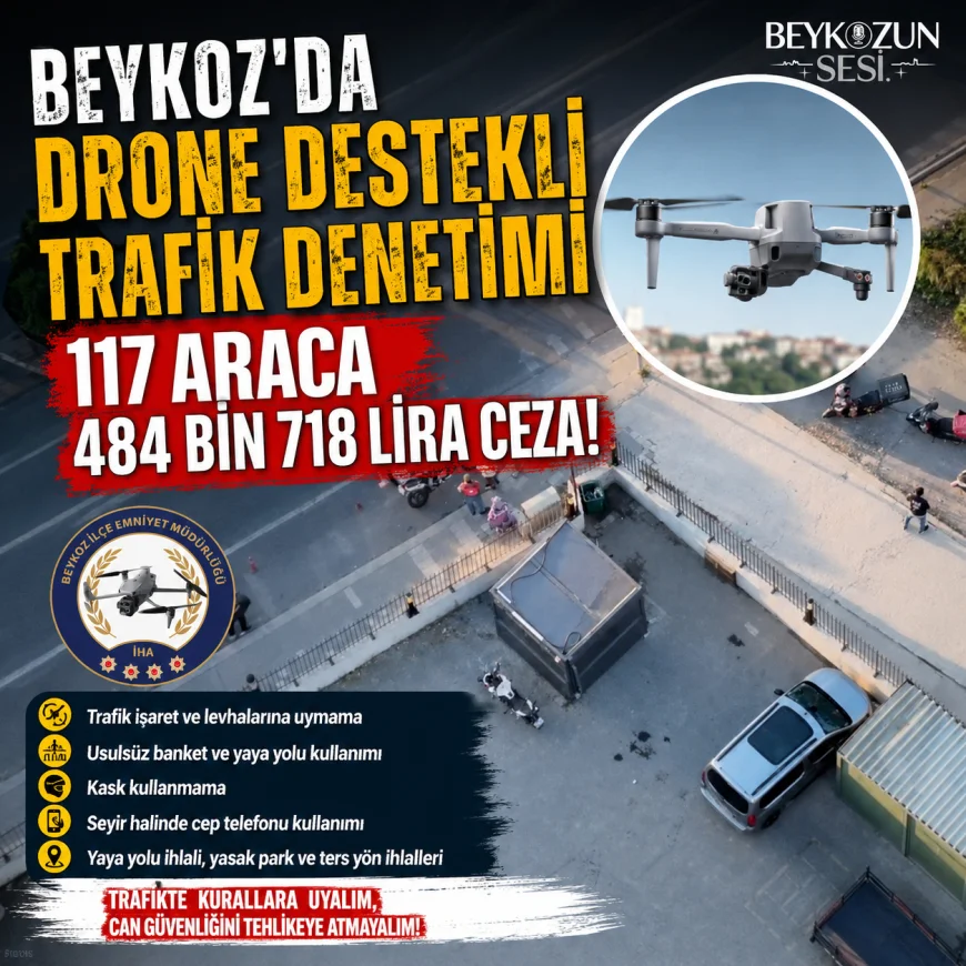 Beykoz Kaymakamlığı Drone Destekli Trafik Denetimlerinde 117 Araca 484 Bin 718 Lira Ceza Uygulandığını Açıkladı