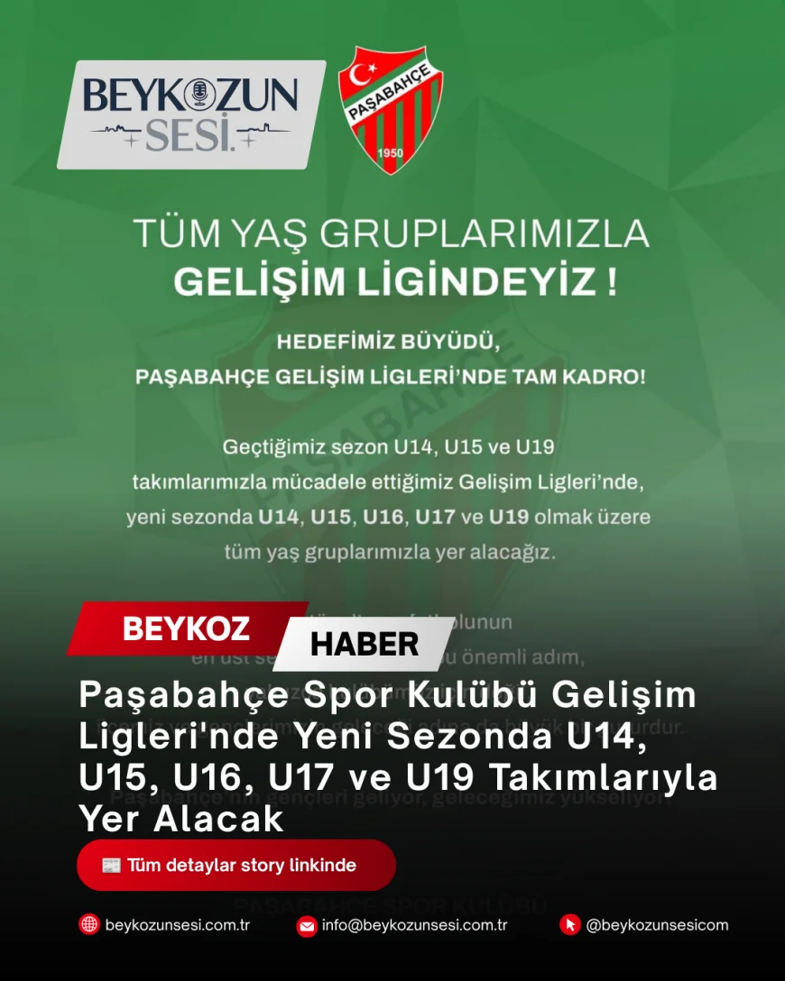 Paşabahçe Spor Kulübü Gelişim Ligleri'nde Yeni Sezonda U14, U15, U16, U17 ve U19 Takımlarıyla Yer Alacak