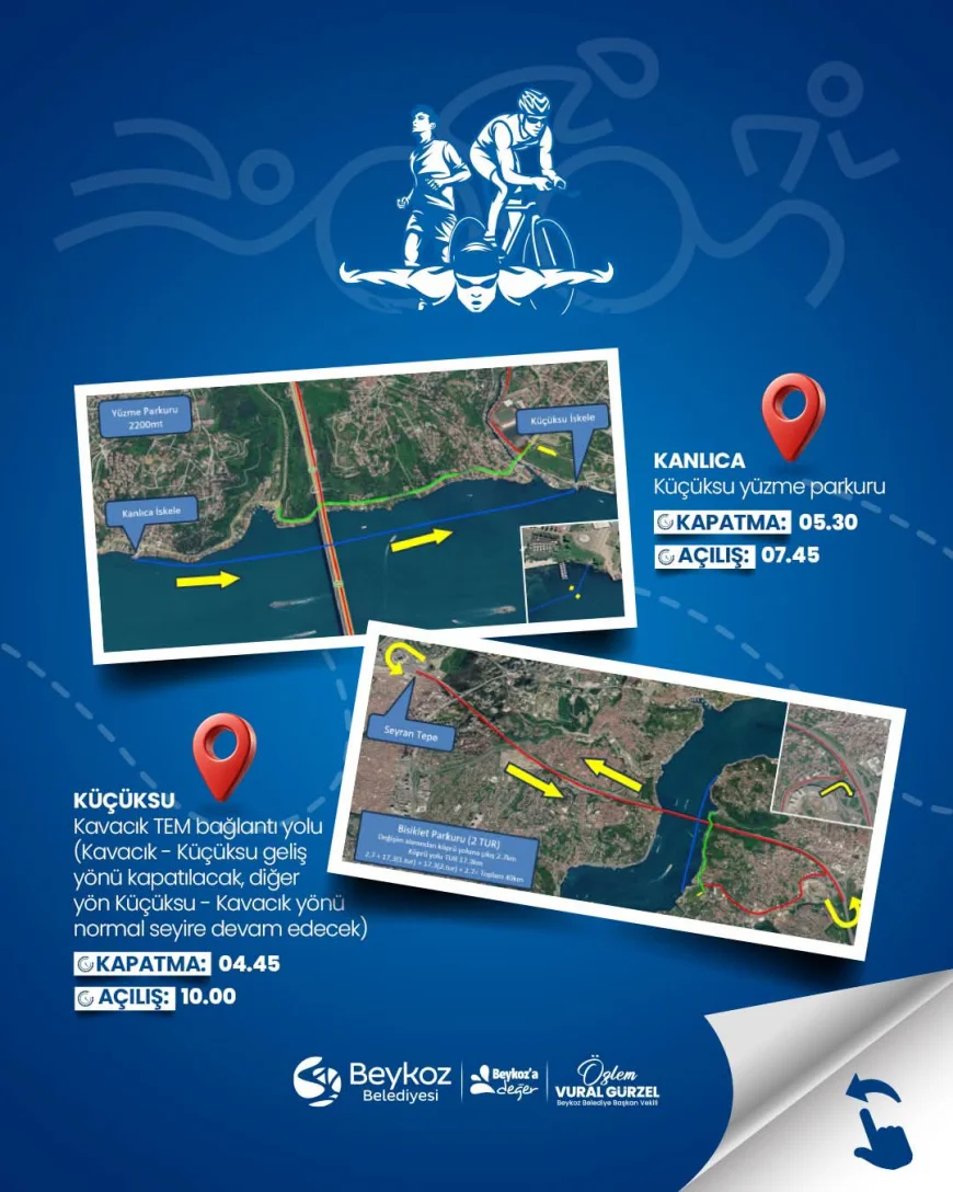 Beykoz’da Uluslararası Boğaziçi Triatlon Şampiyonası nedeniyle bazı yollar trafiğe kapatılacak