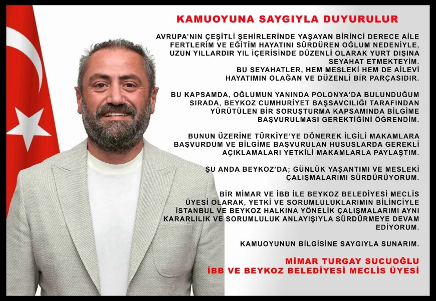 İBB ve Beykoz Belediyesi Meclis Üyesi Mimar Turgay Sucuoğlu: “Şu anda Beykoz’da günlük yaşantımı ve mesleki çalışmalarımı sürdürüyorum”