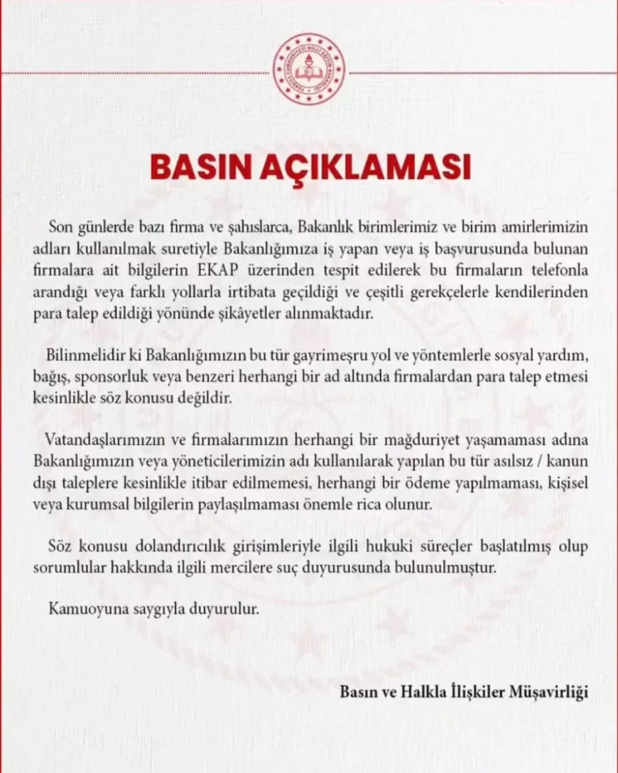 Sağlık Bakanlığından firmalara dolandırıcılık uyarısı: Bakanlık ve yönetici adları kullanılarak para talep ediliyor