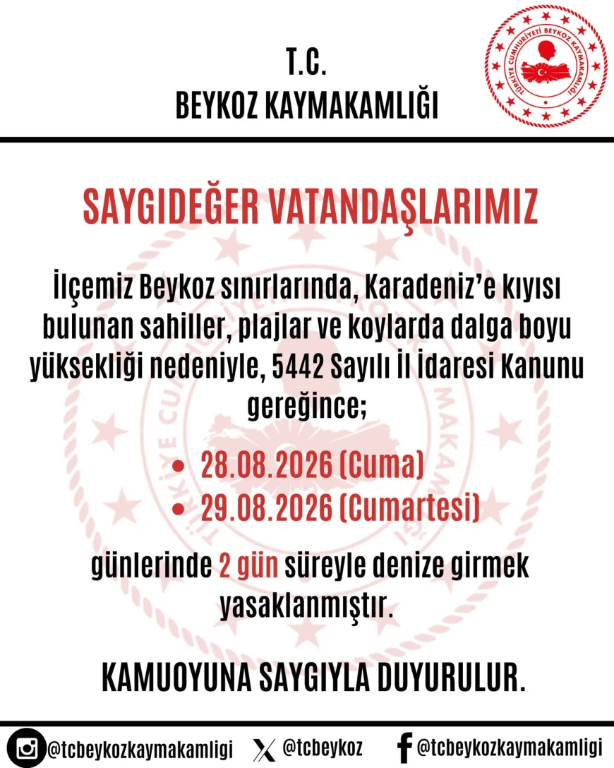 Beykoz Kaymakamlığından denize girme yasağı: Karadeniz kıyılarında 2 gün uygulanacak
