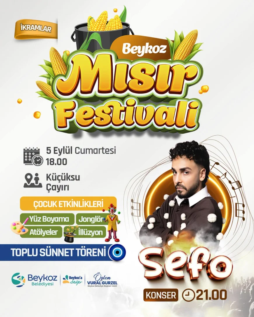 Beykoz Mısır Festivali Küçüksu Çayırı’nda çocuk etkinlikleri ve Sefo konseriyle düzenlenecek