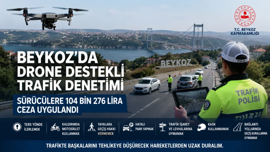 Beykoz’da drone destekli trafik denetimi: Sürücülere 104 bin 276 lira ceza uygulandı