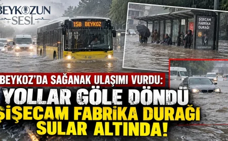 İstanbul Beykoz’da Sağanak Yağış Ulaşımı Felç Etti: Şişecam Fabrika Durağı Sular Altında Kaldı