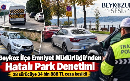 Beykoz İlçe Emniyet Müdürlüğünden Hatalı Park Denetimi: 28 Sürücüye 34 Bin 888 TL Ceza Kesildi