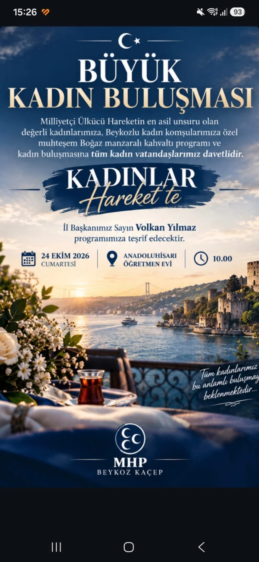 MHP Beykoz KAÇEP, 24 Ekim’de “Büyük Kadın Buluşması” ile Beykozlu Kadınları Boğaz Manzarasında Bir Araya Getirecek